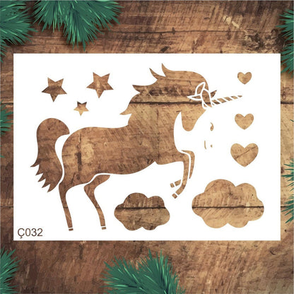 Stencil Tasarım Ç032 Unicorn  Duvar Ahşap Cam Boyama Deseni