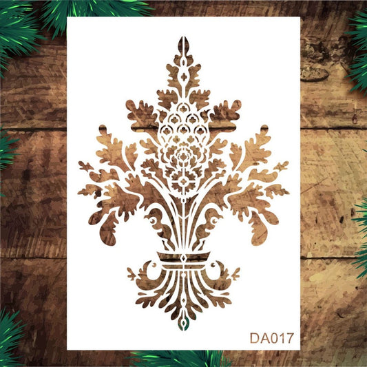 Stencil Tasarım Da017 Damask Duvar Ahşap Cam Boyama Deseni RİCH