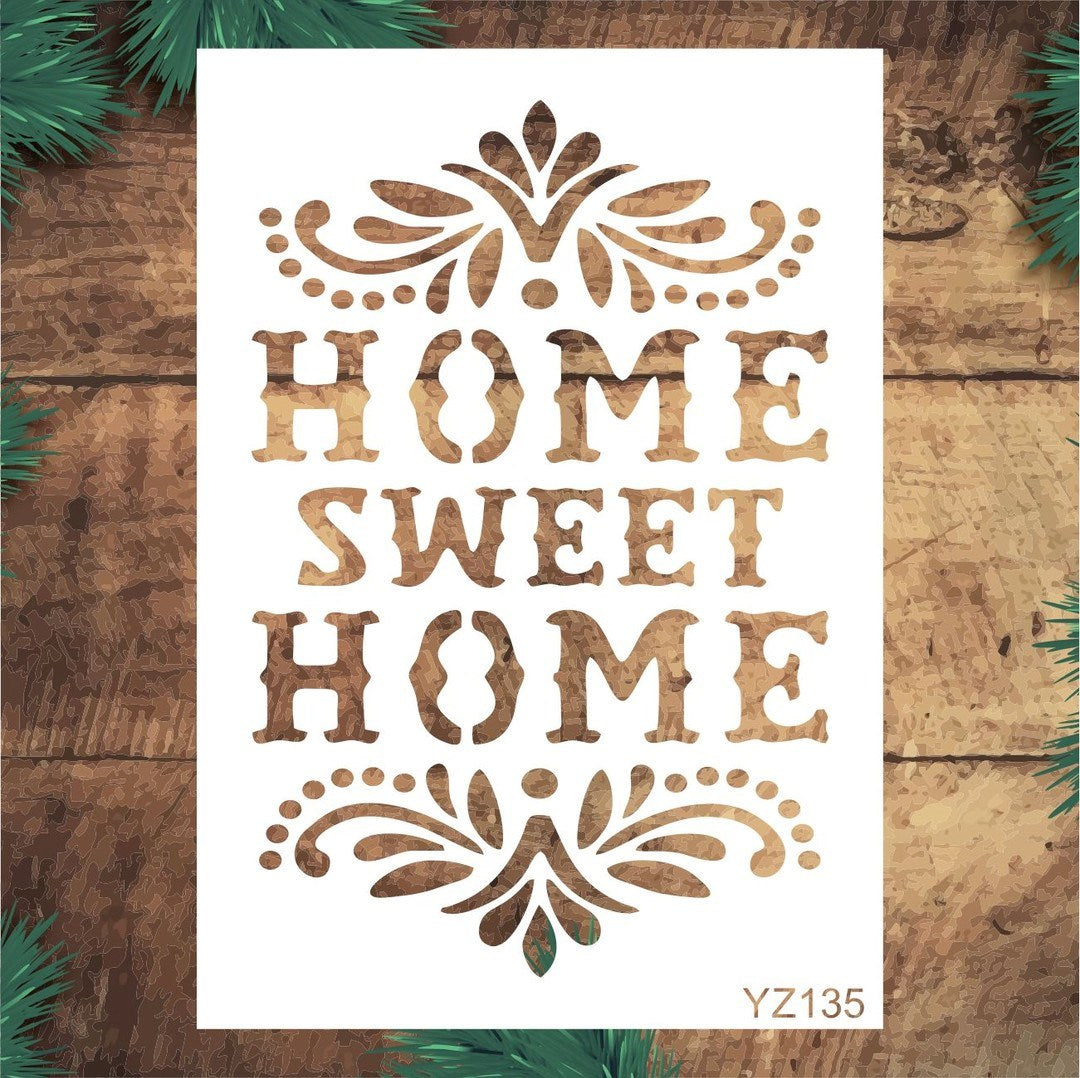 Stencil Tasarım Yz135 Home Sweet Duvar Ahşap Cam Boyama Deseni RİCH