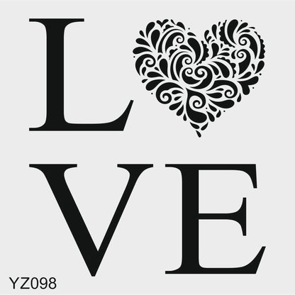 Stencil Tasarım Yz098 Love Duvar Ahşap Cam Boyama Deseni