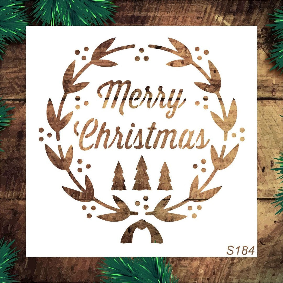 Stencil Tasarım S184 Merry Christmas Duvar Ahşap Cam Boyama Deseni RİCH