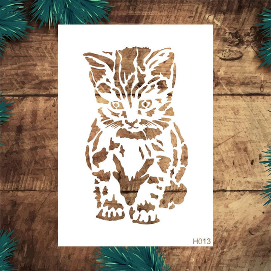 Stencil Tasarım H013 Kedi Duvar Ahşap Cam Kumaş Boyama Şablonu RİCH