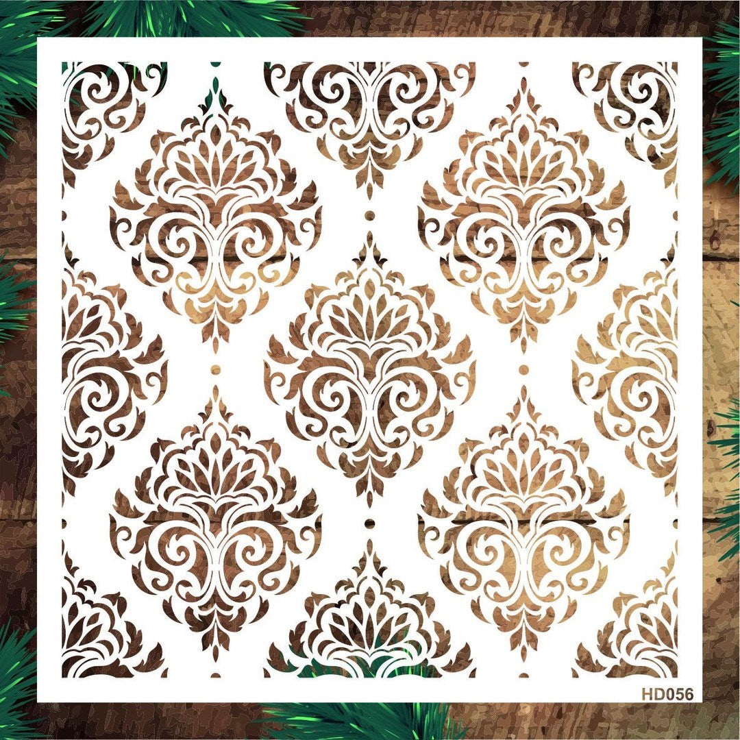 Stencil Tasarım Hd056 Damask Duvar Ahşap Cam Boyama Deseni RİCH