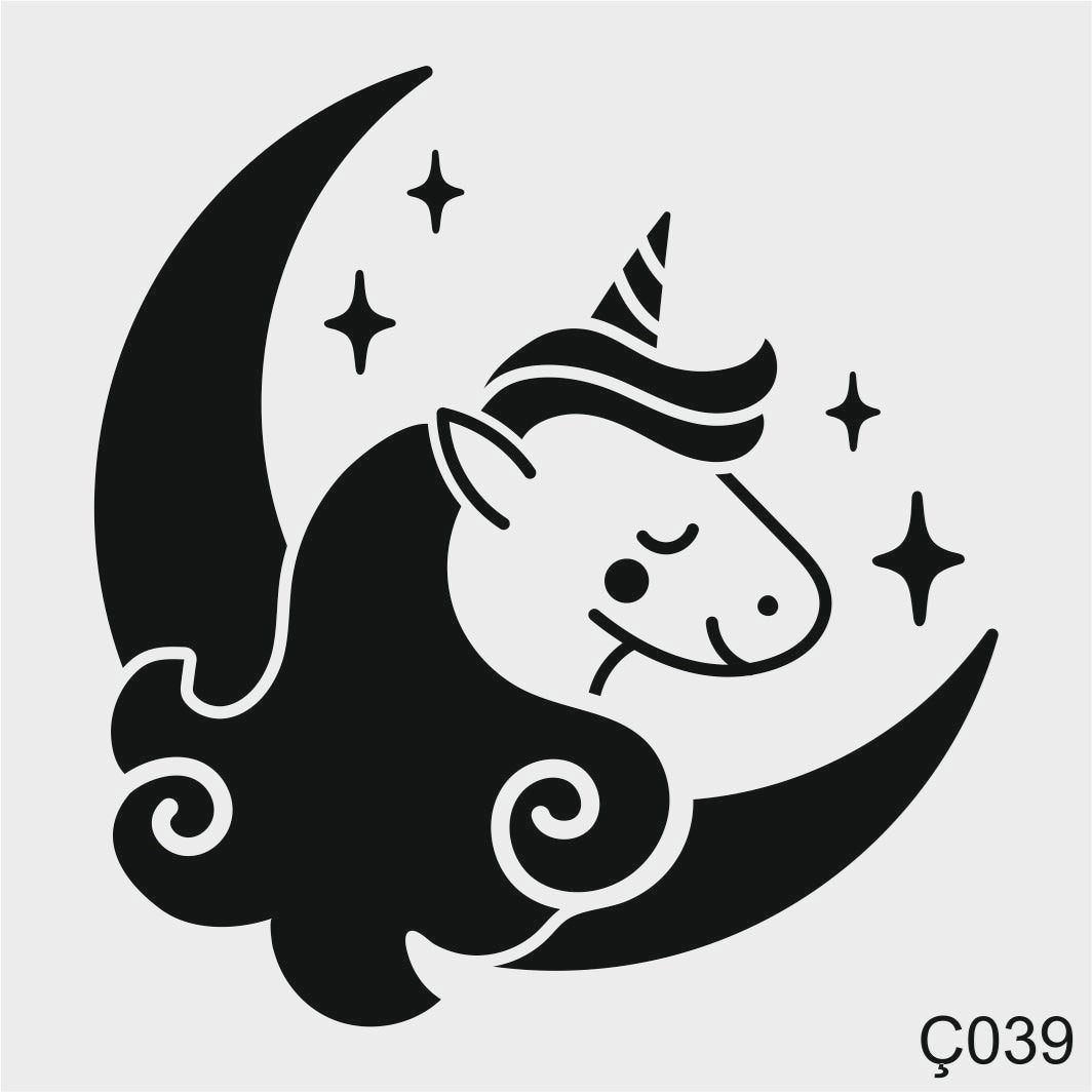 Stencil Tasarım Ç039 Unicorn Duvar Ahşap Cam Boyama Deseni