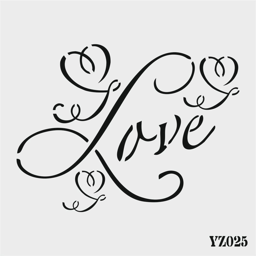 Stencil Tasarım Yz025 Love Duvar Ahşap Cam Boyama Deseni