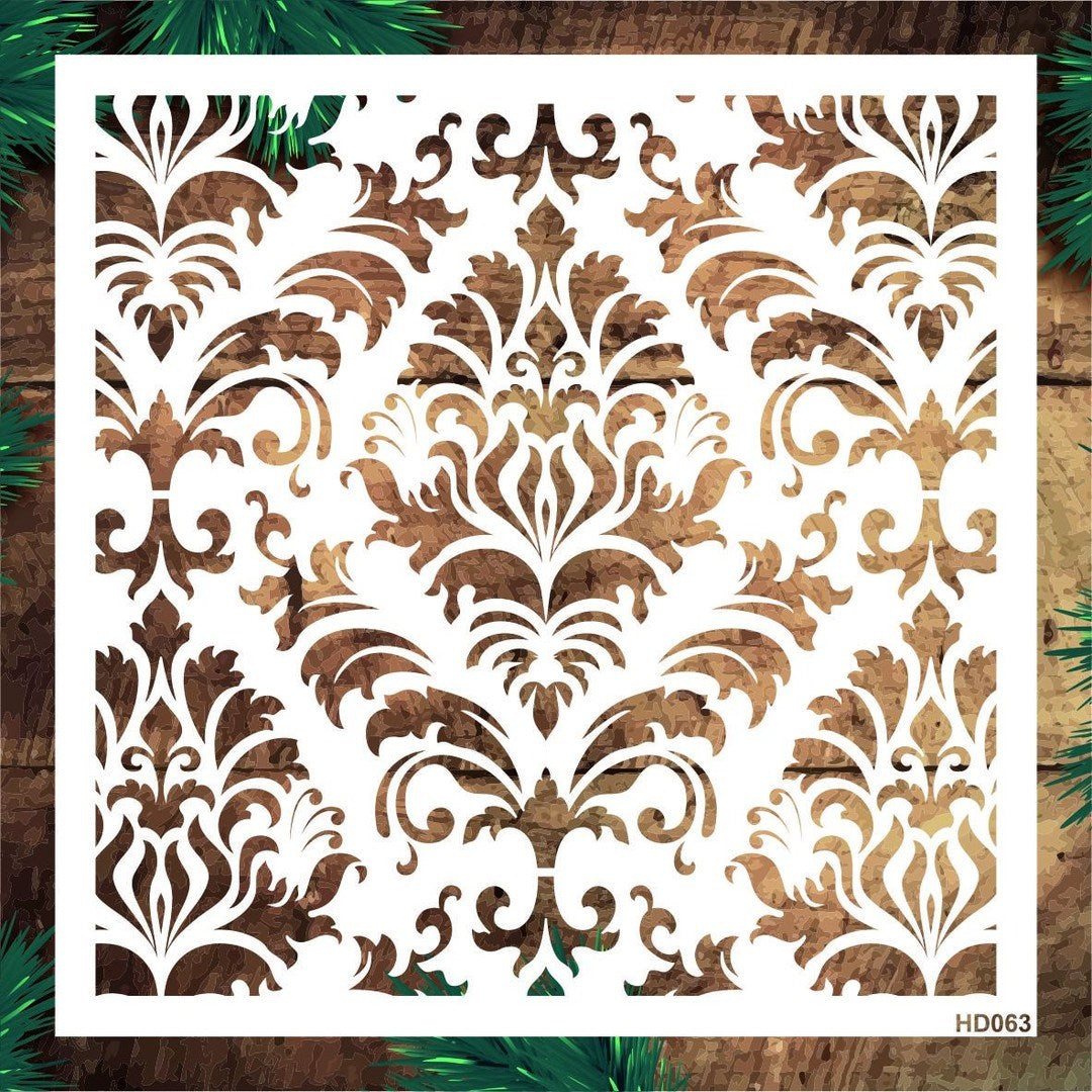 Stencil Tasarım Hd063 Damask Duvar Ahşap Cam Boyama Deseni RİCH