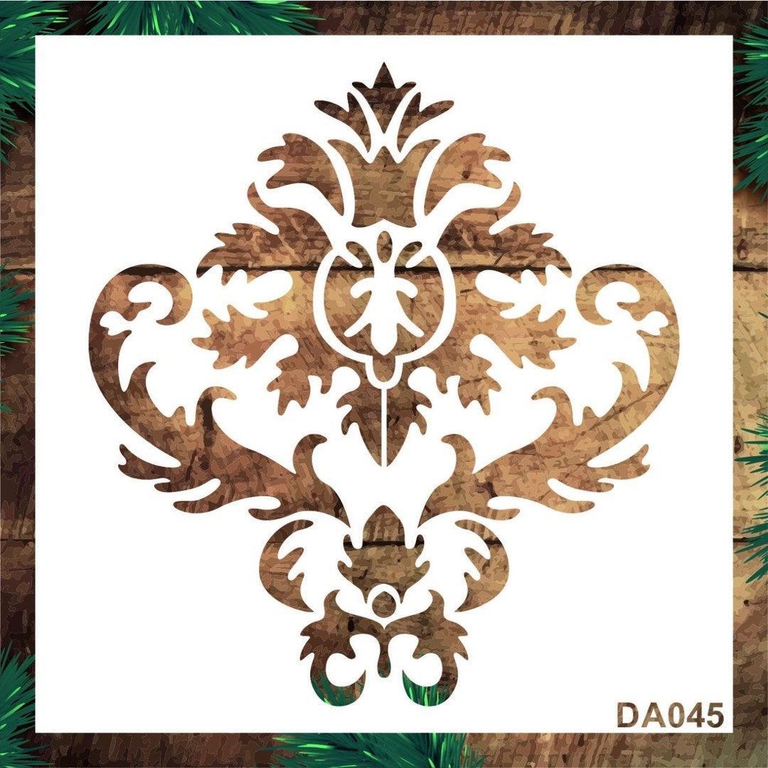 Stencil Tasarım Da045 Damask Duvar Ahşap Cam Boyama Deseni