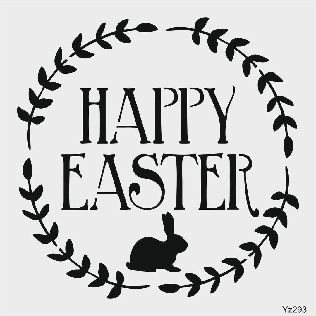 Stencil Tasarım Yz293 Happy Easter Duvar Ahşap Cam Boyama Deseni