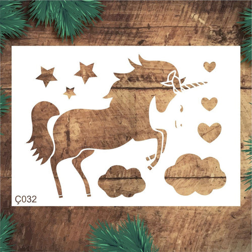 Stencil Tasarım Ç032 Unicorn  Duvar Ahşap Cam Boyama Deseni RİCH