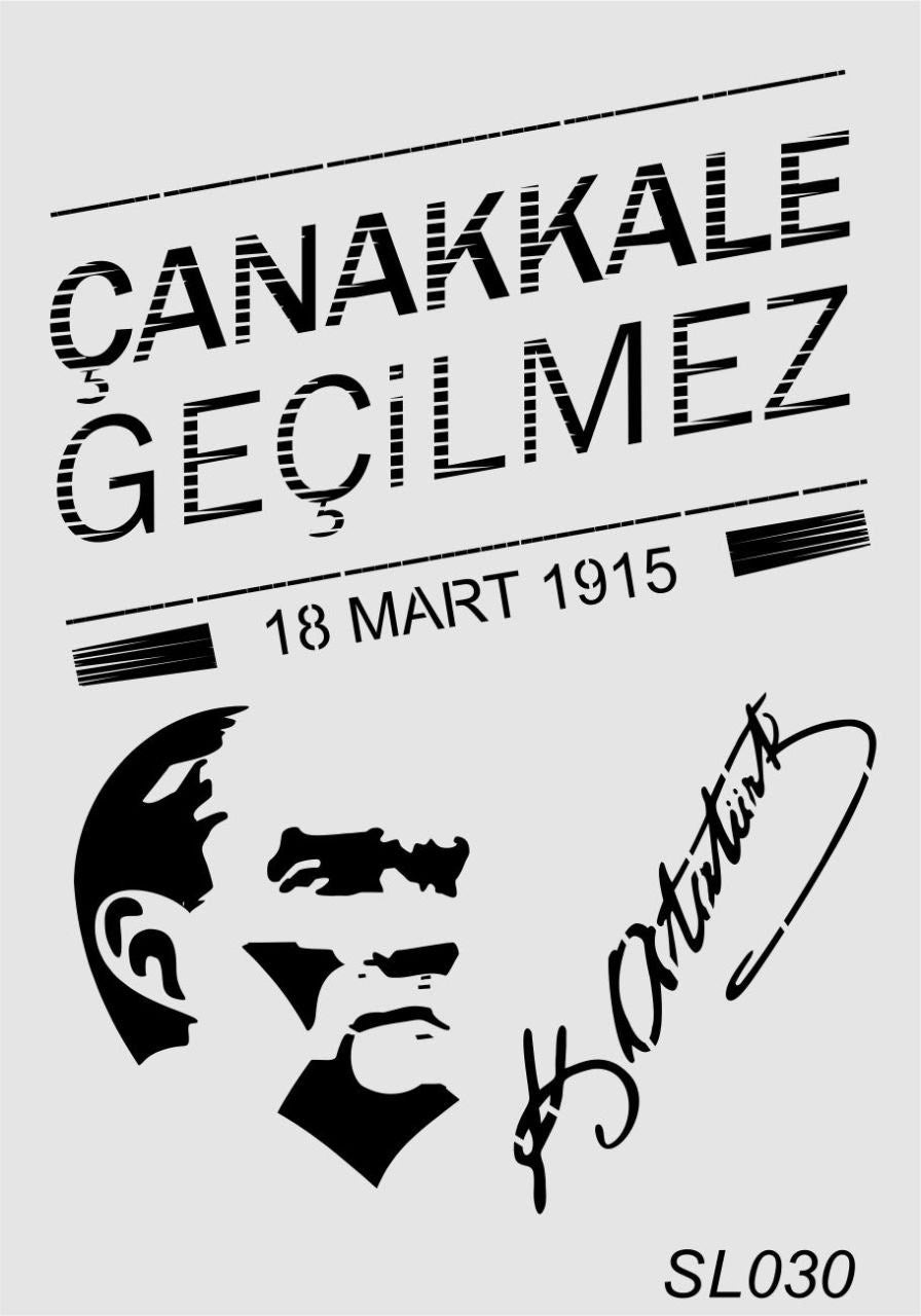 Stencil Tasarım Sl030 Çanakkale Geçilmez Duvar Ahşap Cam Boyama Deseni