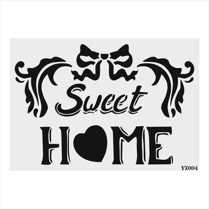 Stencil Tasarım Yz004 Sweet Home Duvar Ahşap Cam Boyama Deseni