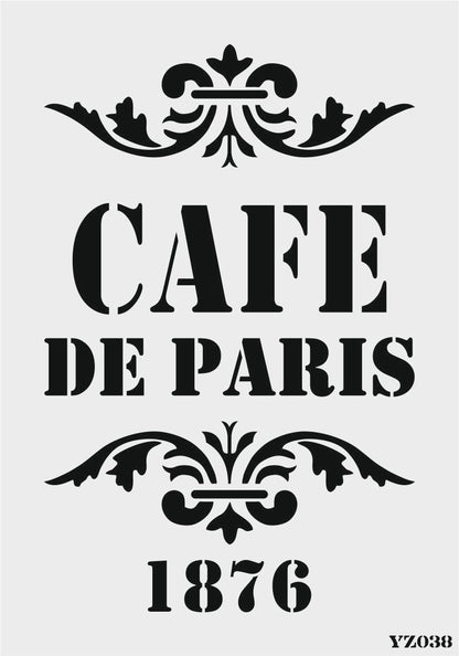 Stencil Tasarım Yz038 Cafe Paris Duvar Ahşap Cam Boyama Deseni