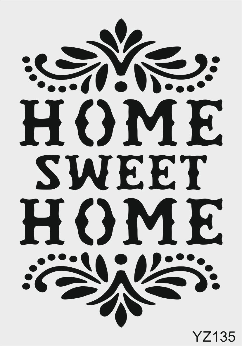 Stencil Tasarım Yz135 Home Sweet Duvar Ahşap Cam Boyama Deseni