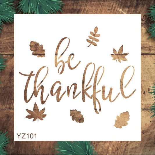 Stencil Tasarım Yz101 Thankful Duvar Ahşap Cam Boyama Deseni RİCH