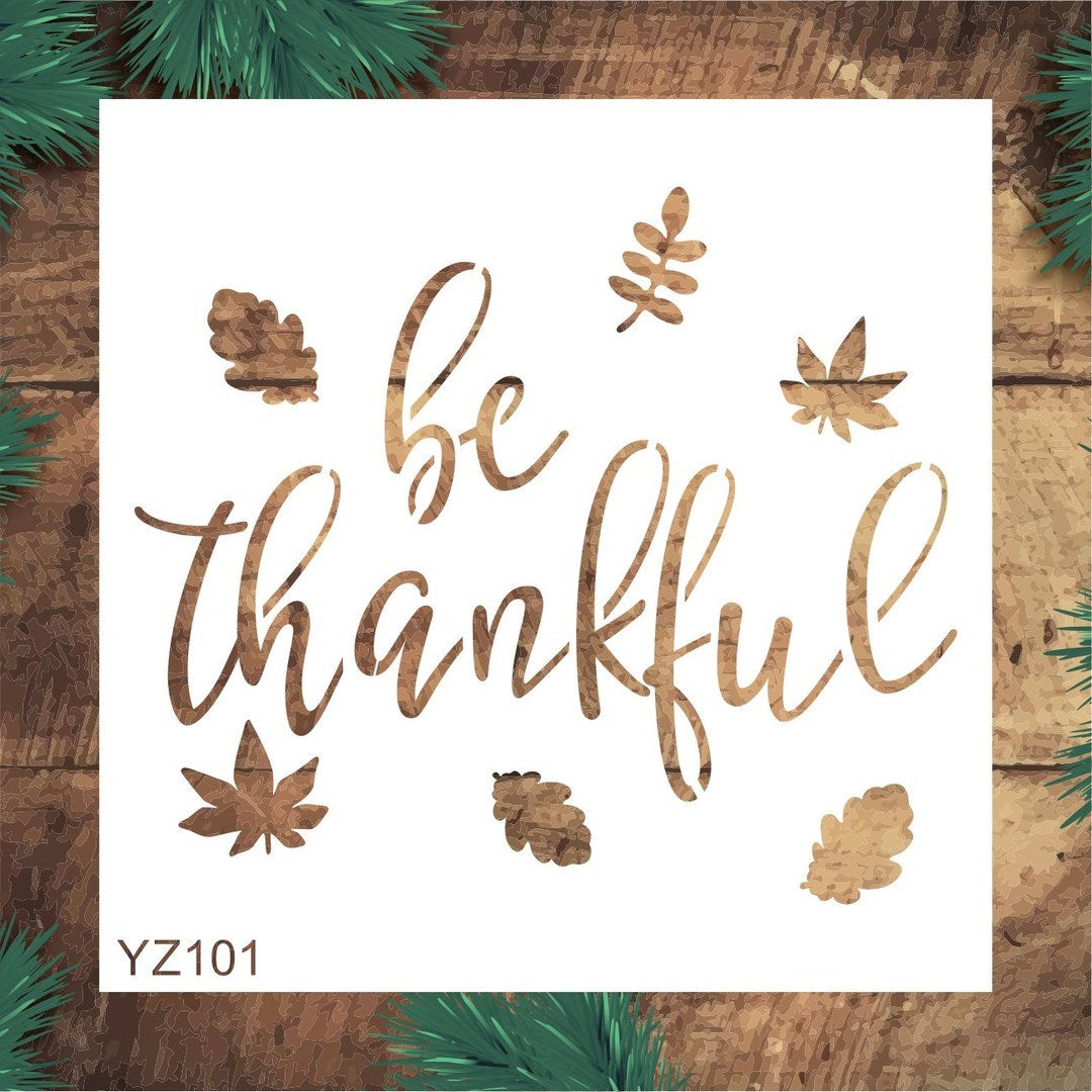 Stencil Tasarım Yz101 Thankful Duvar Ahşap Cam Boyama Deseni RİCH